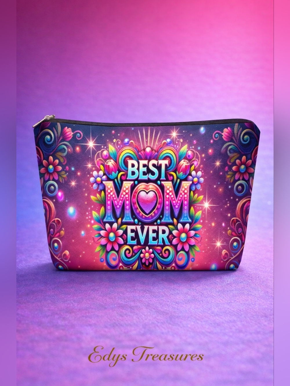 Best Mom Ever Colorful Floral Cosmetic Makeup Bag New